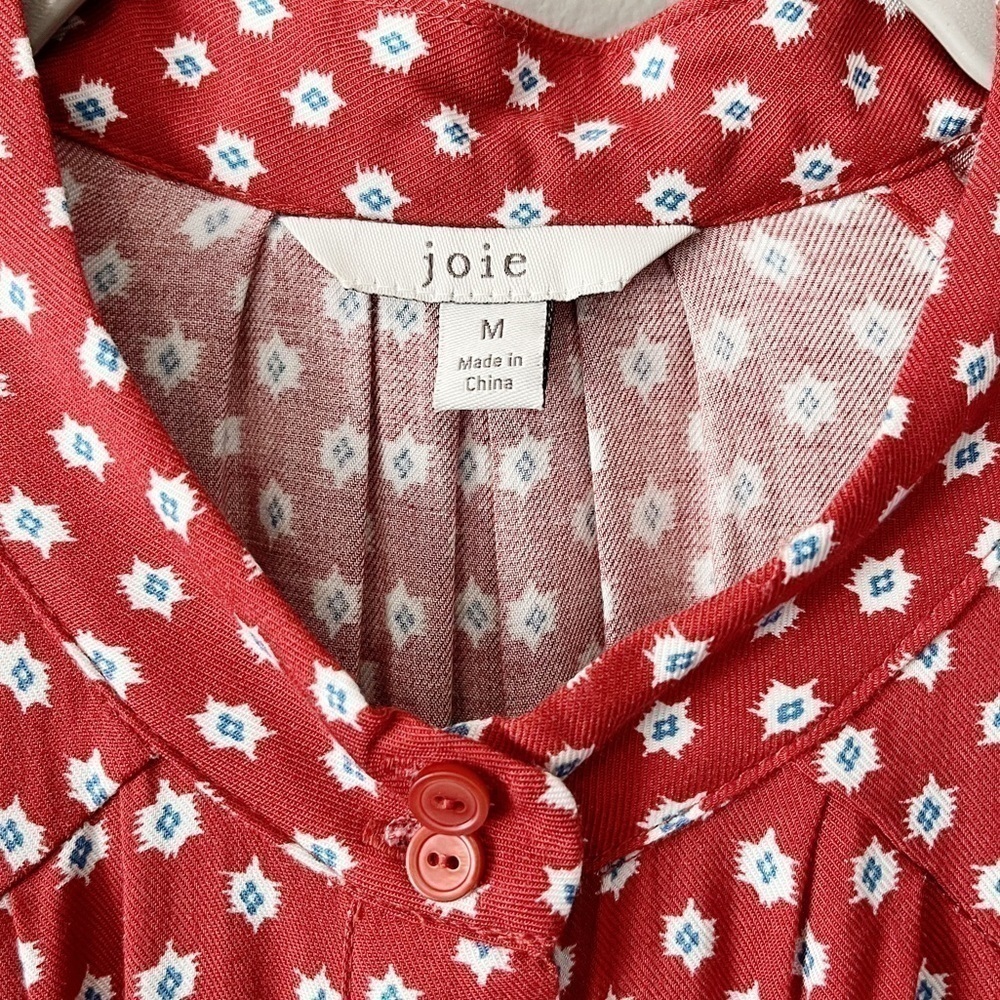 Joie Tangia Red Ikat Print Long Dolman Sleeve Blouse Size Medium Aztec - Picture 13 of 14